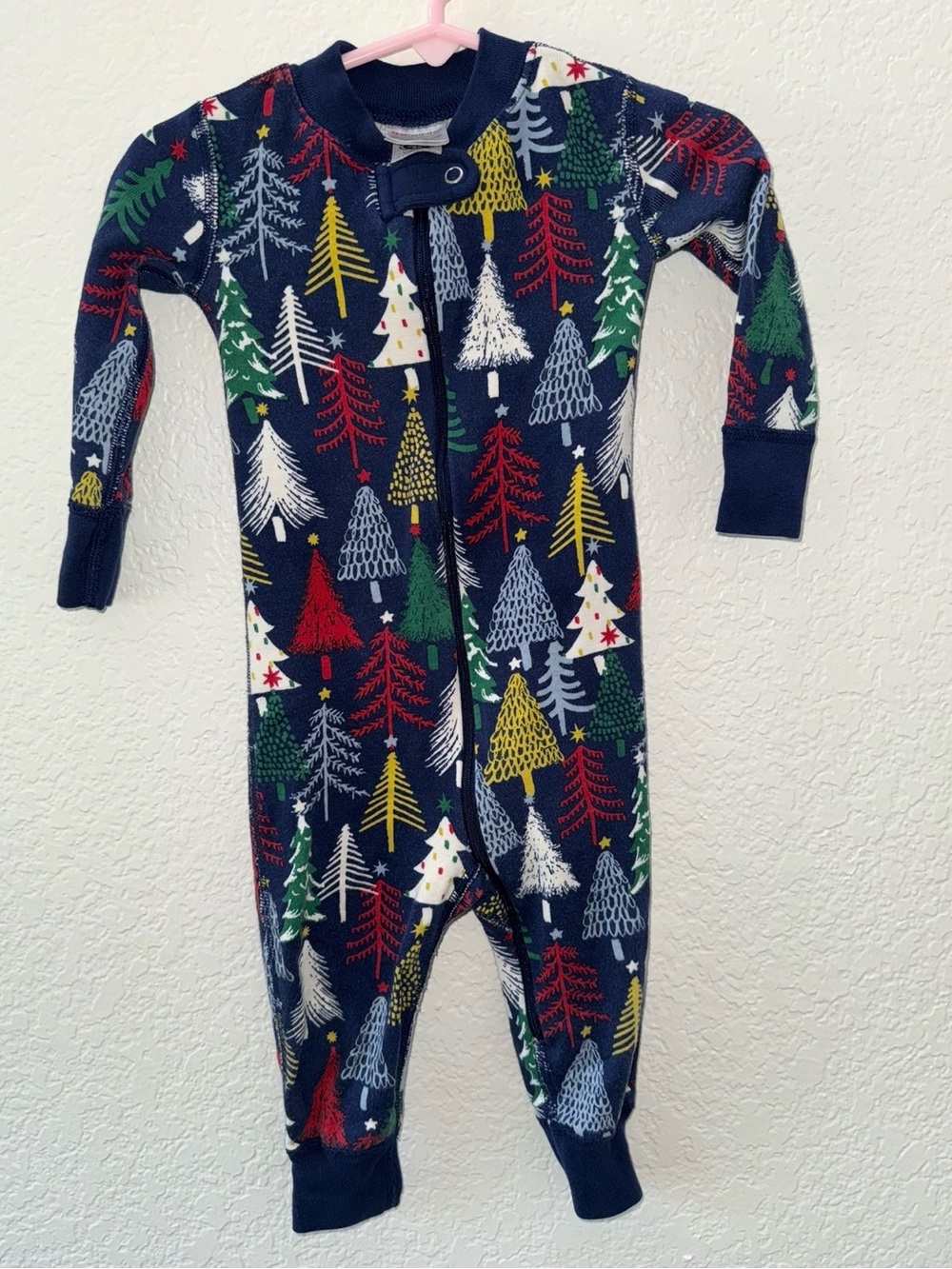 Hanna Andersson Navy Blue Holiday Tree Footed Pajamas